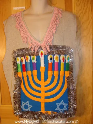 Ugly Christmas Sweater Party Hanukkah Sweater Vest with  Menorah (j313)