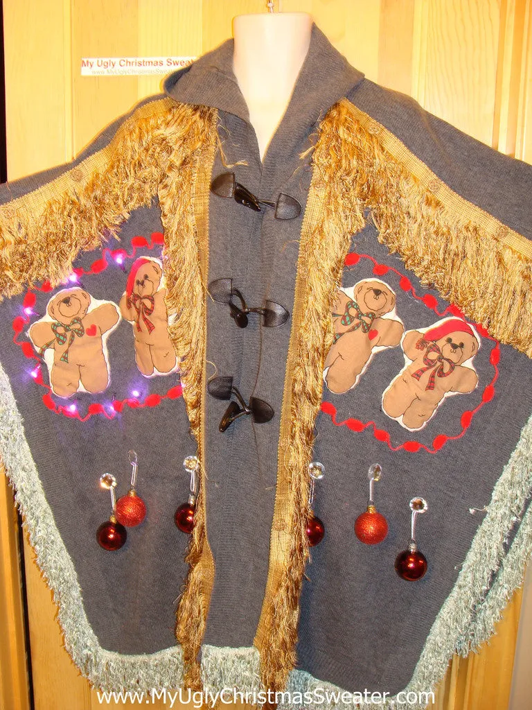 Ugly Christmas Sweater Party Holy Grail of Ugly Sweater Poncho with Lights & Massive Fringe Great Sweater Alternative for Mens XL, XXL or Mens XXXL  (z4)