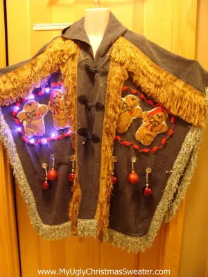 Ugly Christmas Sweater Party Holy Grail of Ugly Sweater Poncho with Lights & Massive Fringe Great Sweater Alternative for Mens XL, XXL or Mens XXXL  (z4)