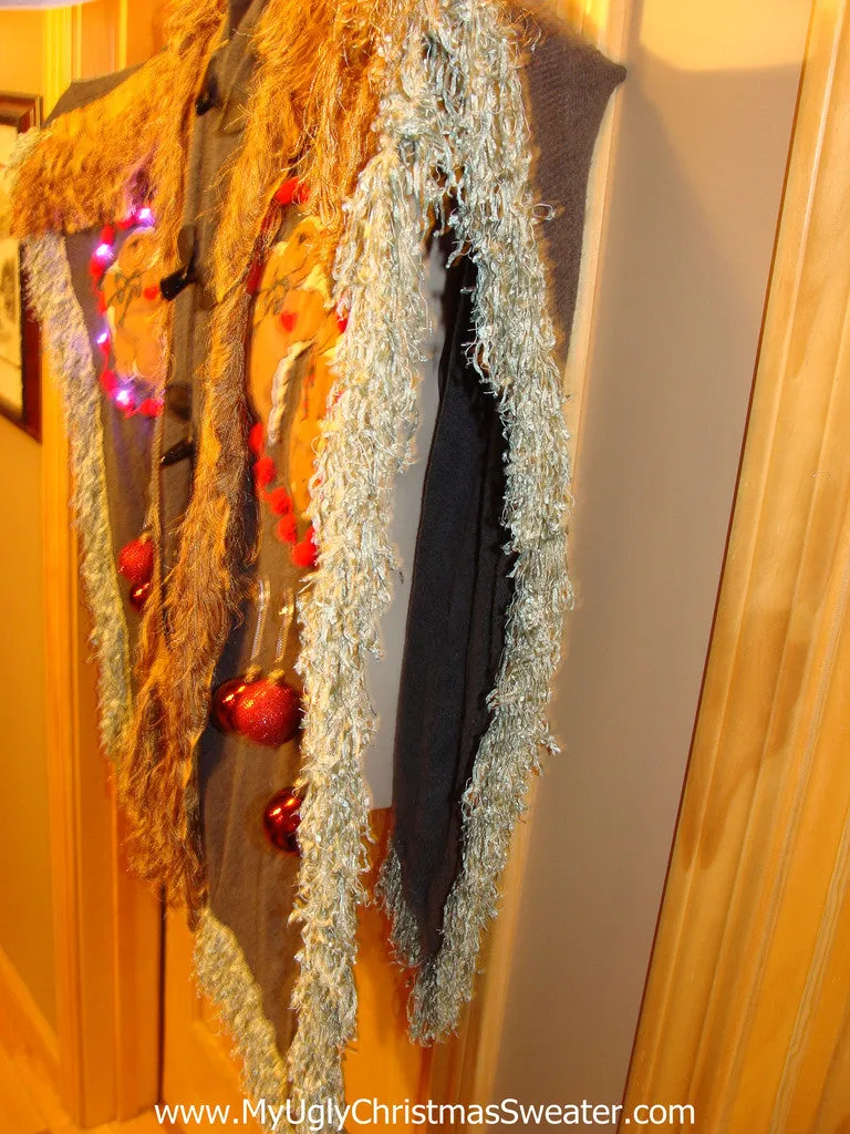 Ugly Christmas Sweater Party Holy Grail of Ugly Sweater Poncho with Lights & Massive Fringe Great Sweater Alternative for Mens XL, XXL or Mens XXXL  (z4)