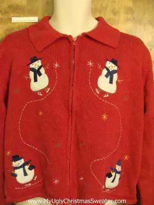 Ugly Festive Xmas Sweater with Ice Skating Snowmen