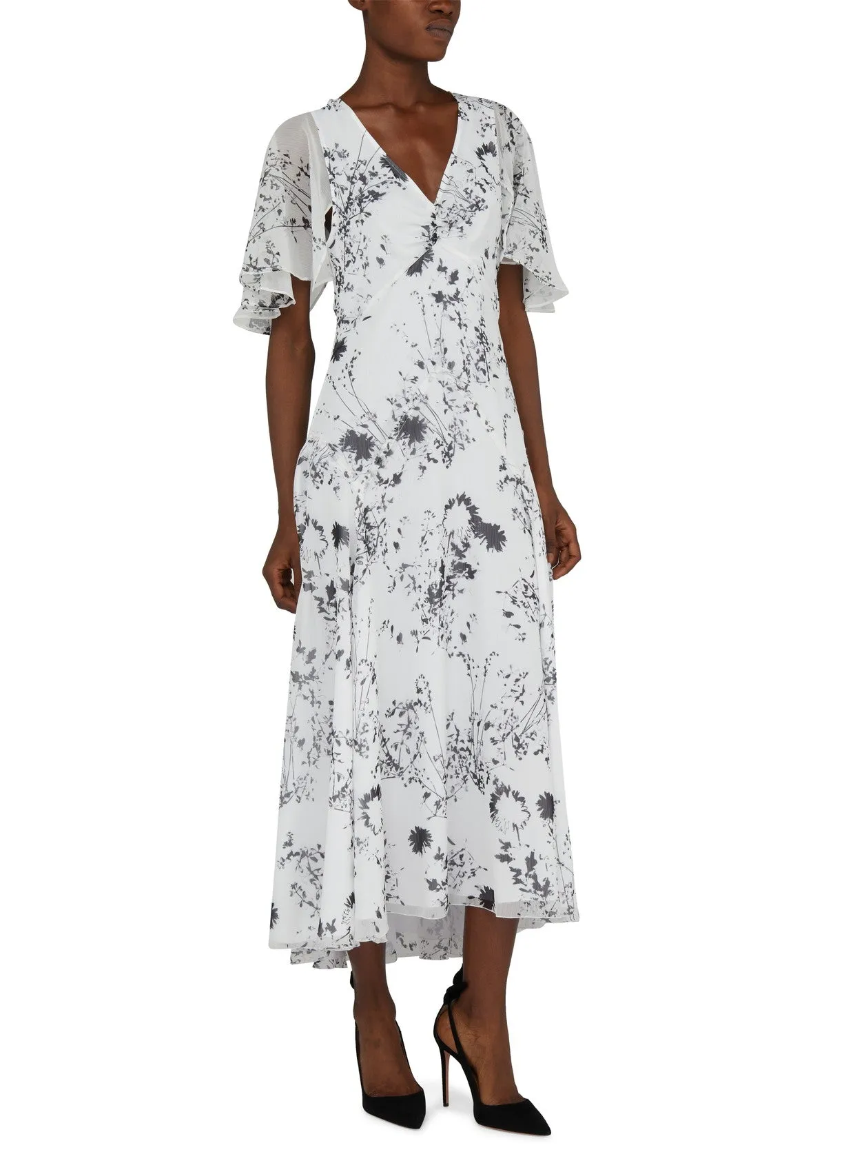 Victoria Beckham Floaty Godet Printed Chiffon Midi Dress - Current Season