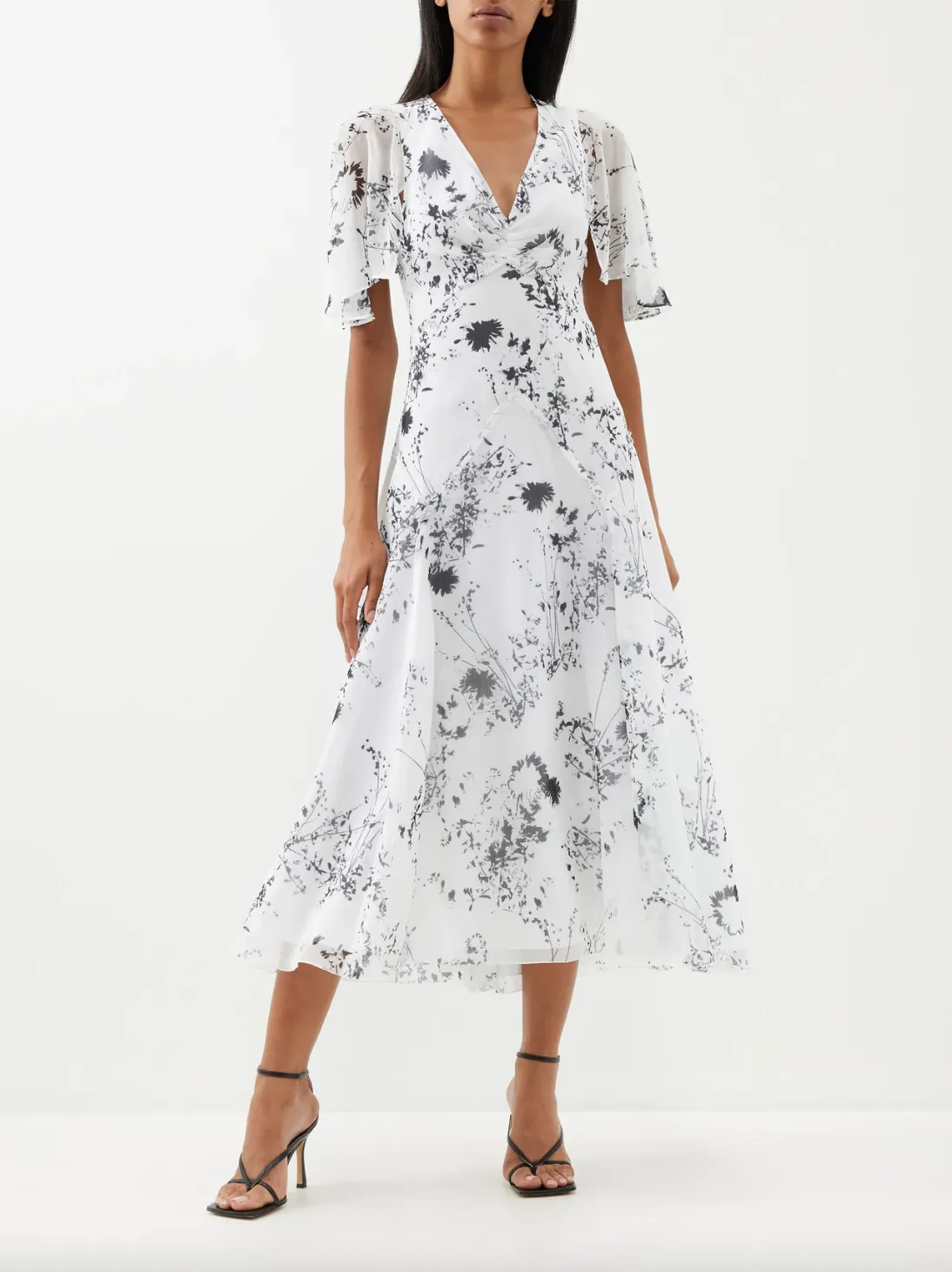 Victoria Beckham Floaty Godet Printed Chiffon Midi Dress - Current Season