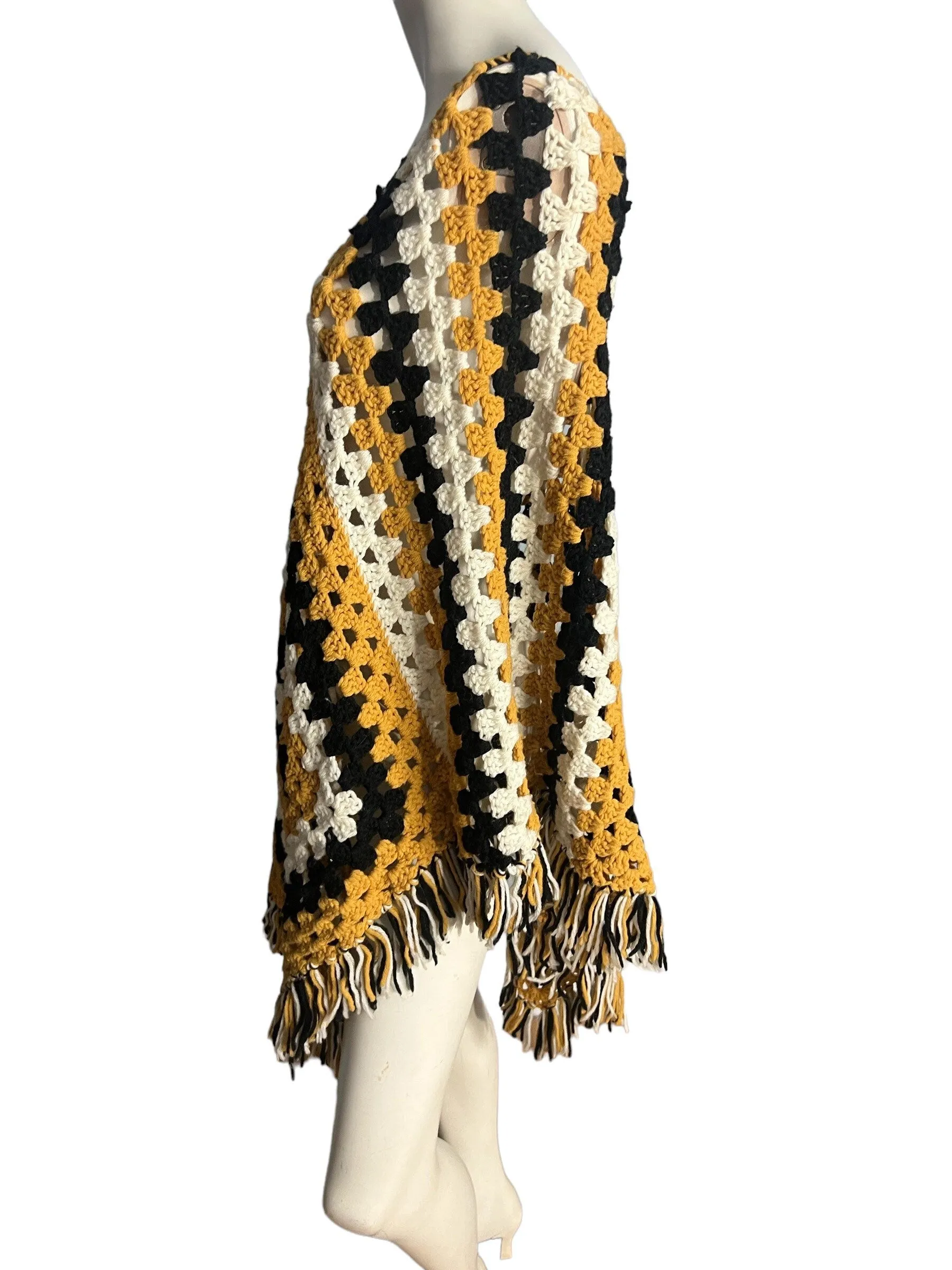 Vintage black & gold crochet shawl