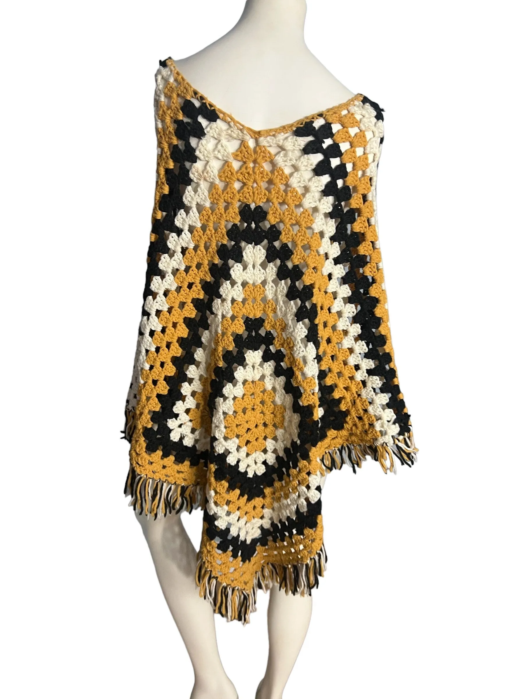 Vintage black & gold crochet shawl