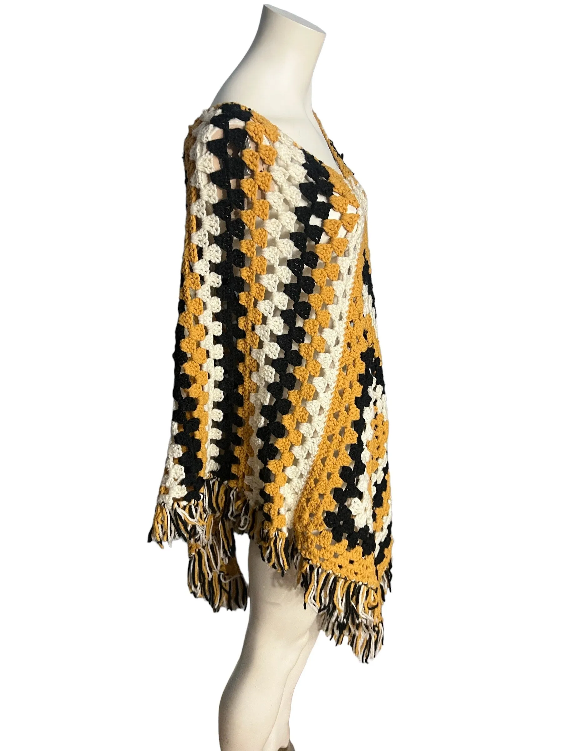 Vintage black & gold crochet shawl