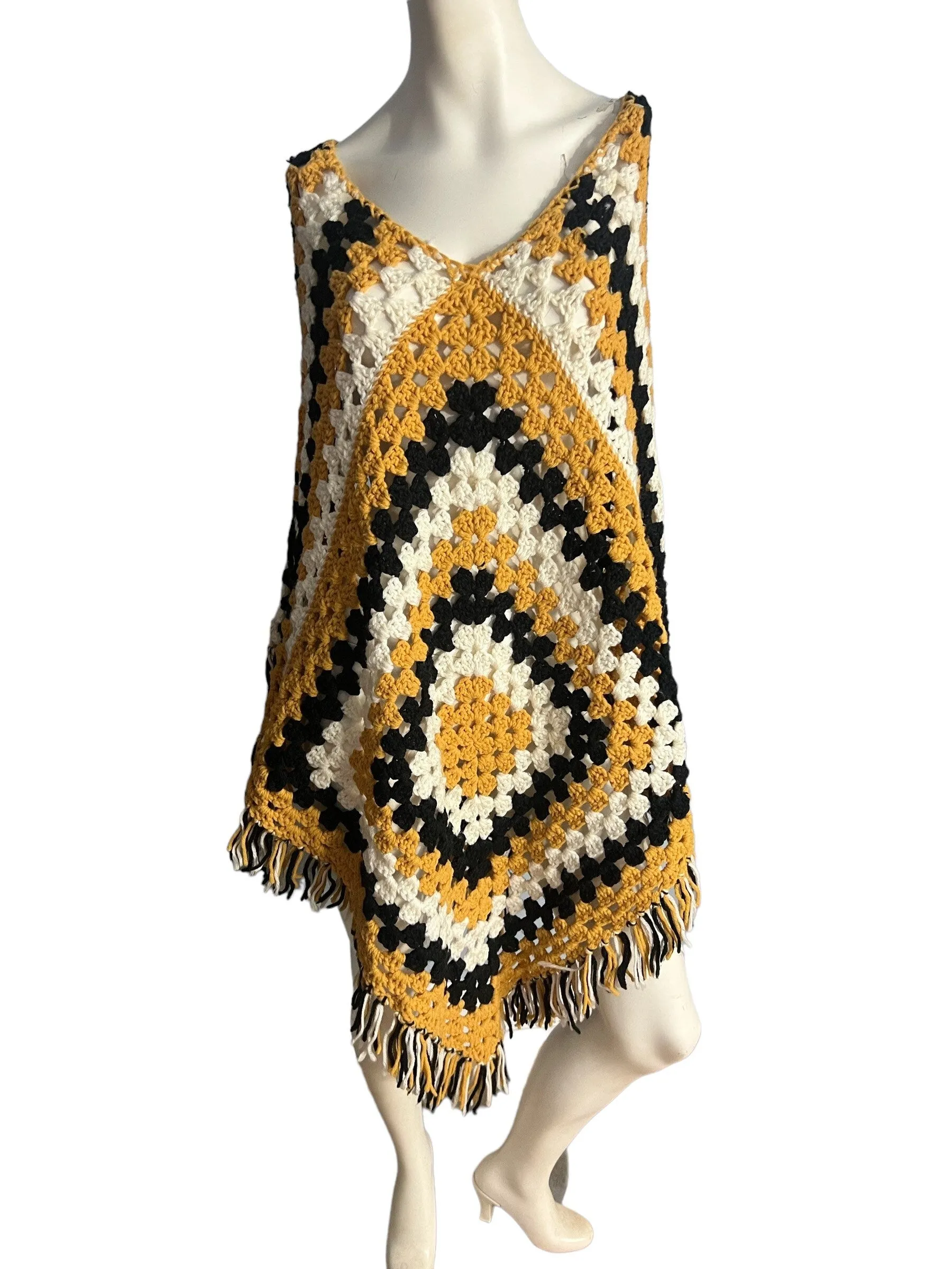 Vintage black & gold crochet shawl