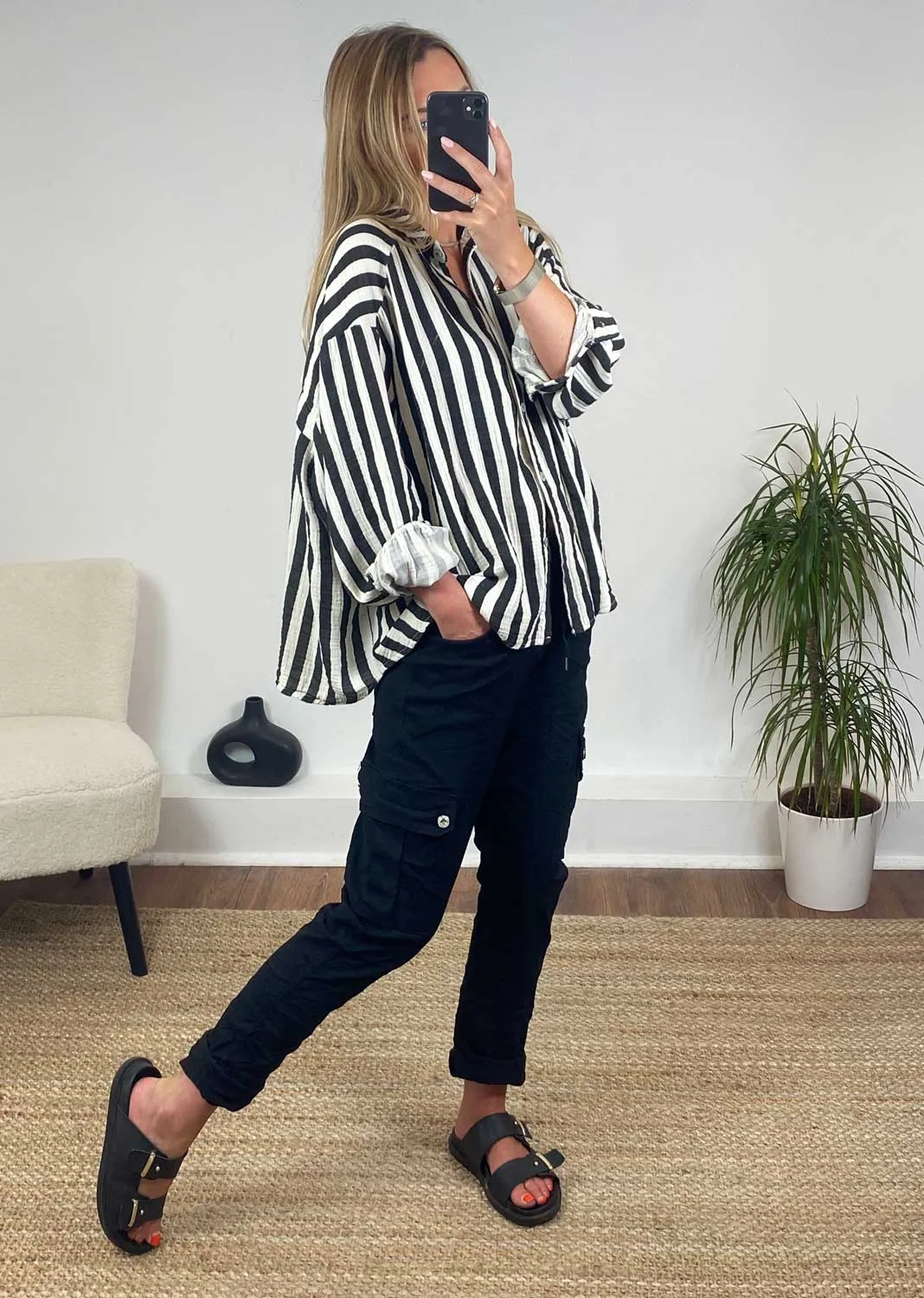 Vintage Striped Cheesecloth Shirt in Black