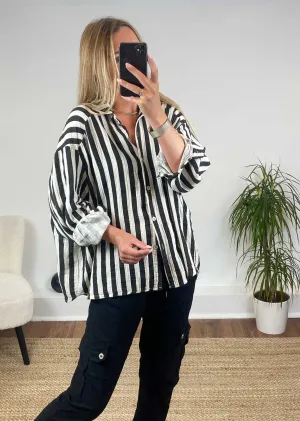 Vintage Striped Cheesecloth Shirt in Black