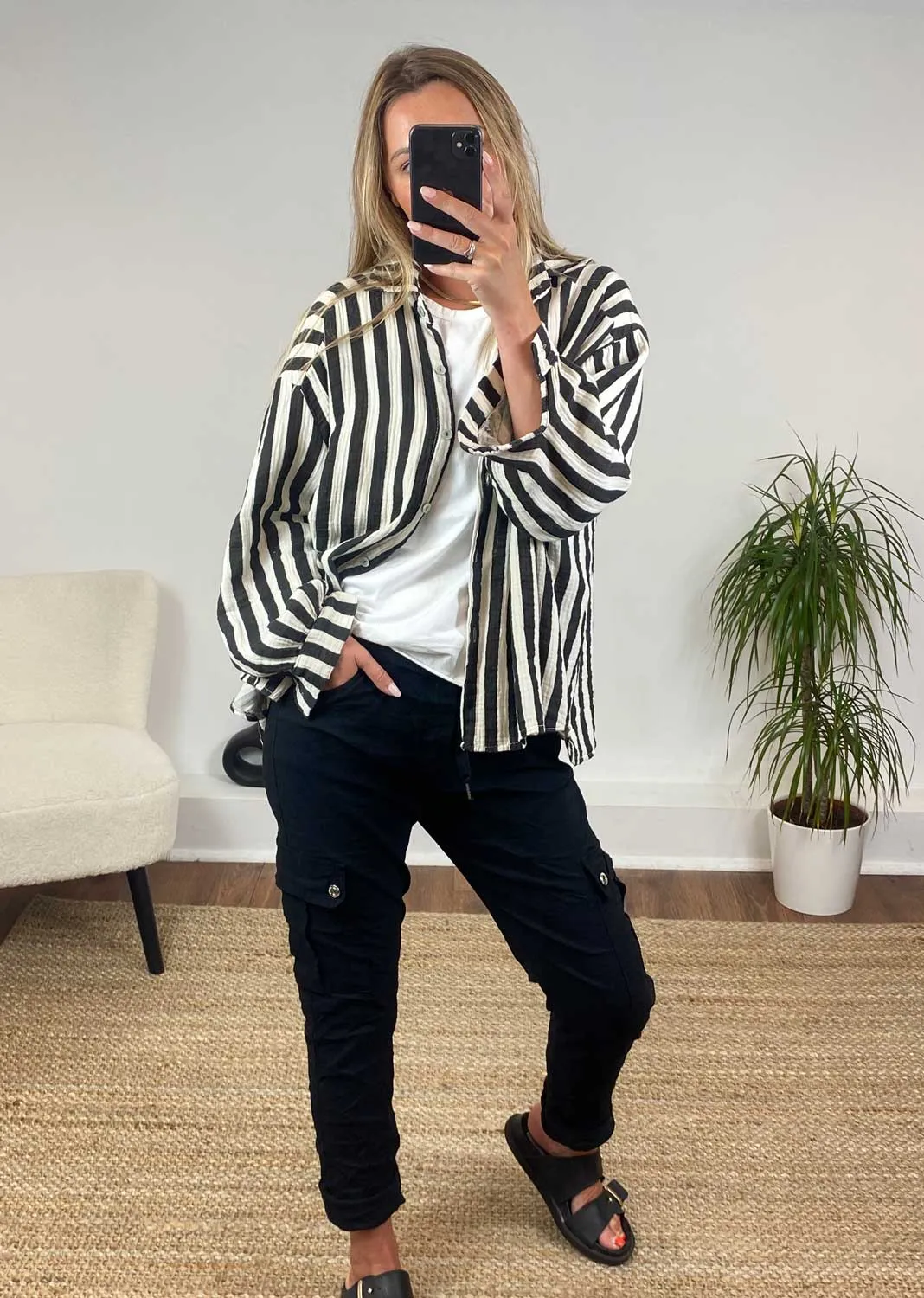Vintage Striped Cheesecloth Shirt in Black