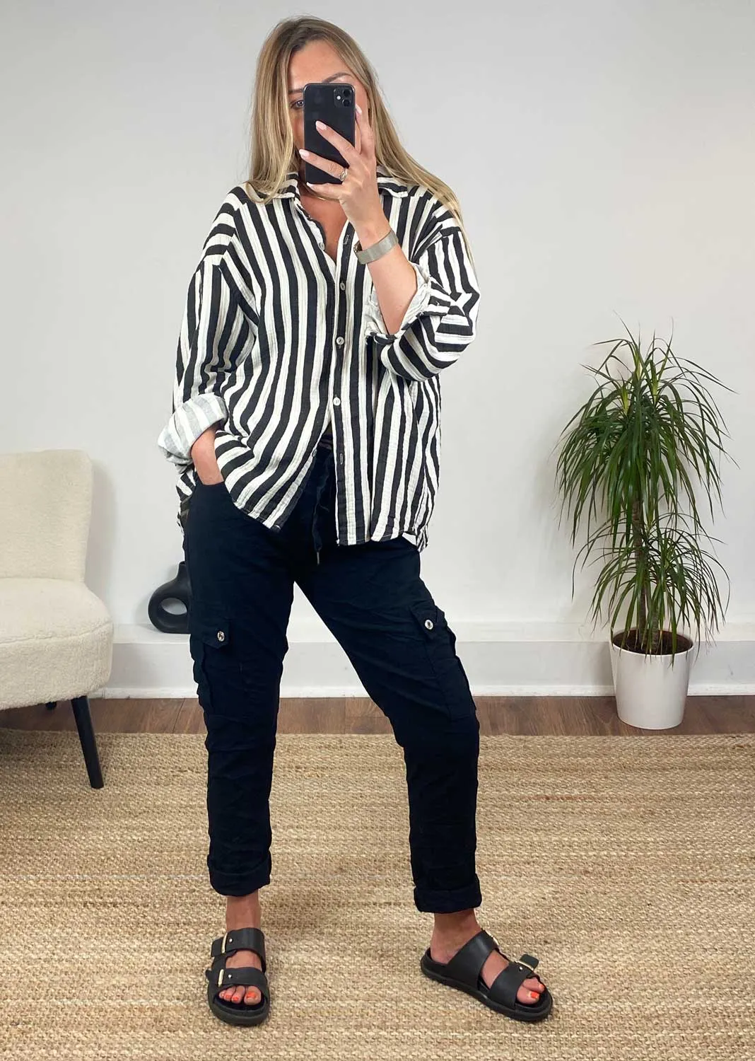 Vintage Striped Cheesecloth Shirt in Black