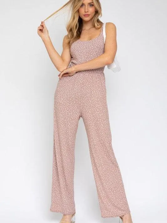 Weekend Getaway Wide Leg Jumpsuit in Spotted Mauve