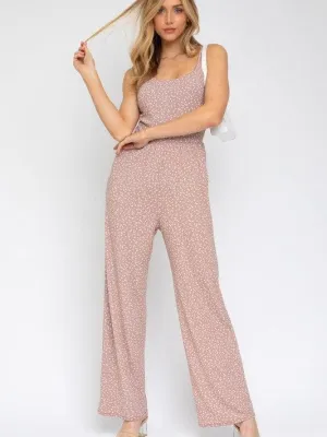 Weekend Getaway Wide Leg Jumpsuit in Spotted Mauve