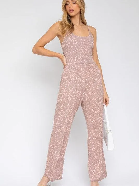 Weekend Getaway Wide Leg Jumpsuit in Spotted Mauve