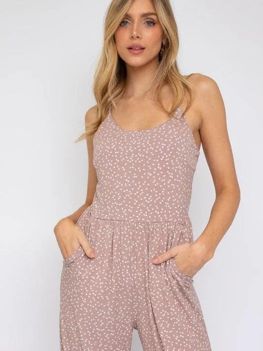 Weekend Getaway Wide Leg Jumpsuit in Spotted Mauve