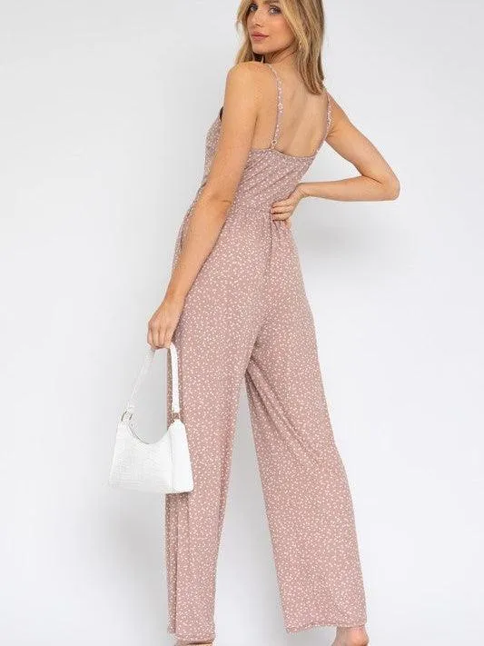 Weekend Getaway Wide Leg Jumpsuit in Spotted Mauve