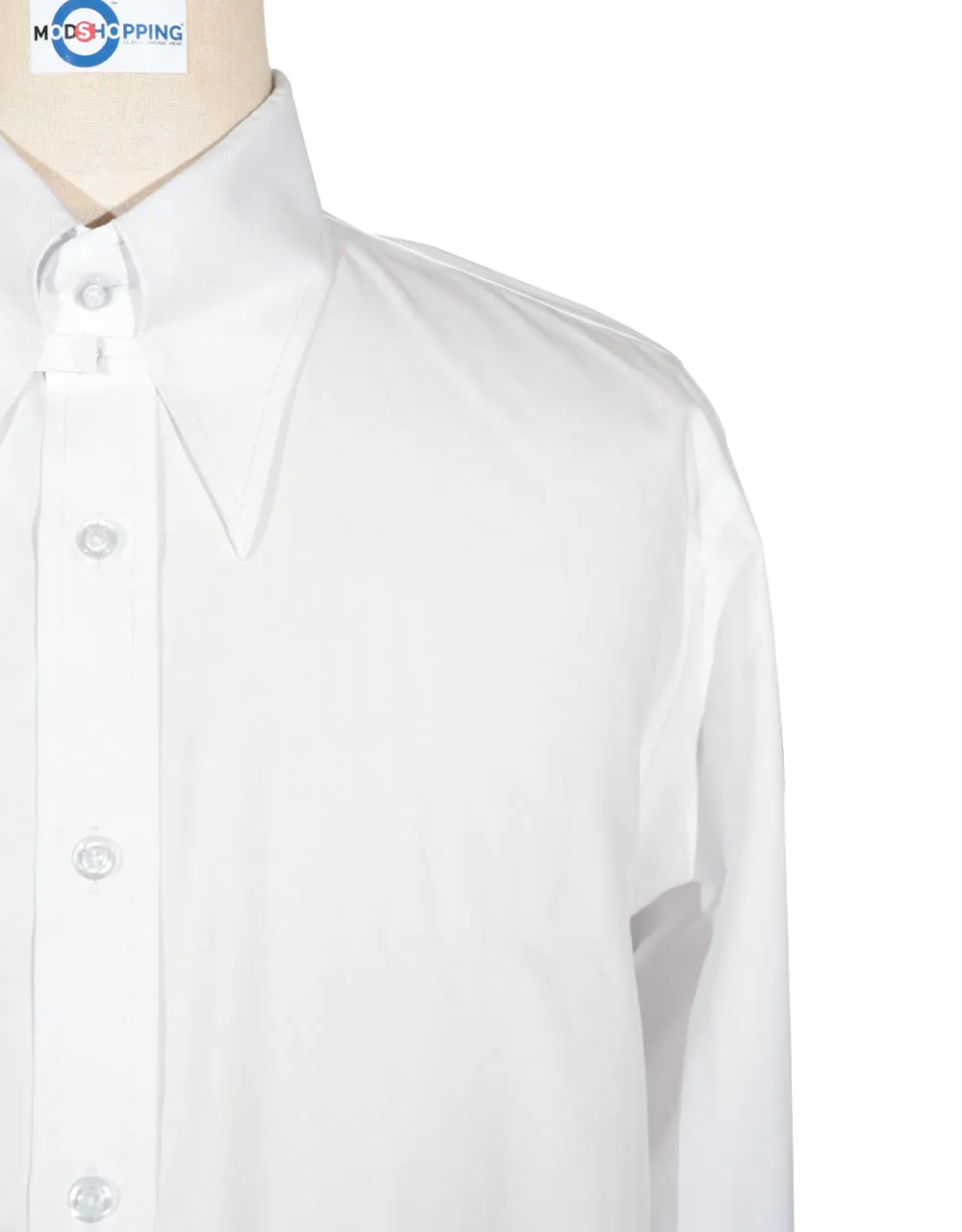 White Herringbone Tab Collar Shirt