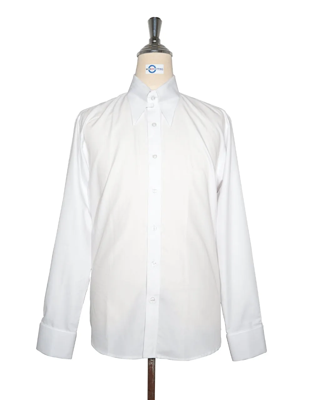 White Herringbone Tab Collar Shirt