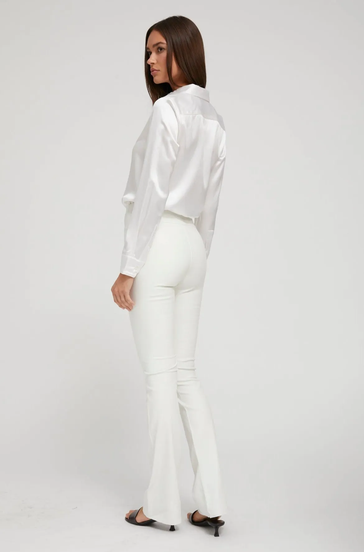 White Leather Micro Flare Pants