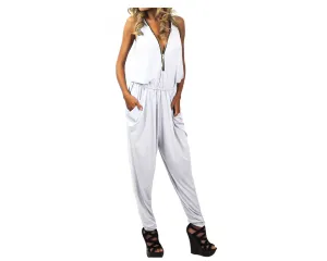 White Zipper Front Jumpsuit - The Fifth Avenue