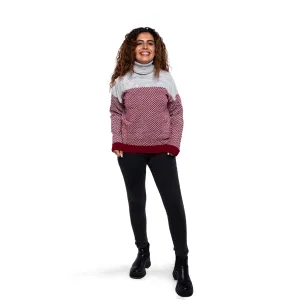 Women High Collar Pullover - Burgundy